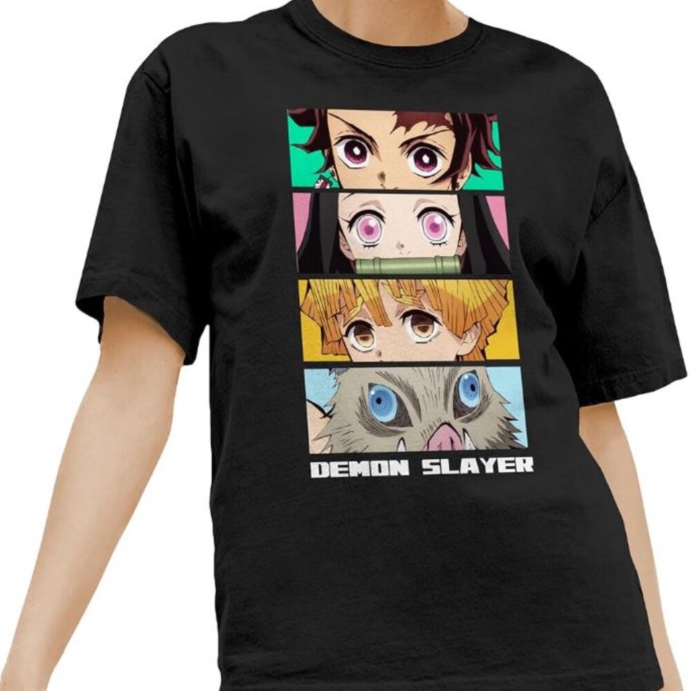 Demon Slayer Men’s XL Black Eyes Graphic Anime T-Shirt Kimetsu No Yaiba Tee